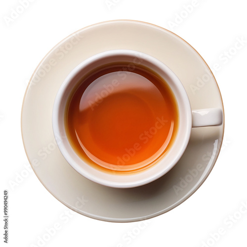 Cup of tea top view Isolated on transparent background.