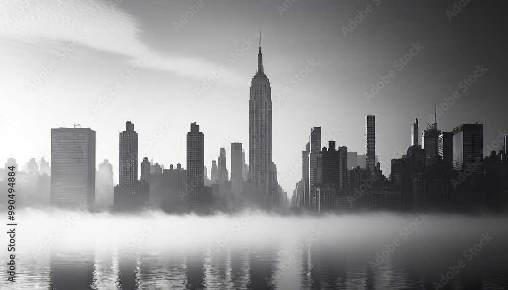 Obraz premium A black-and-white photo of a famous city skyline or iconic landmark, evoking a timeless, classic look