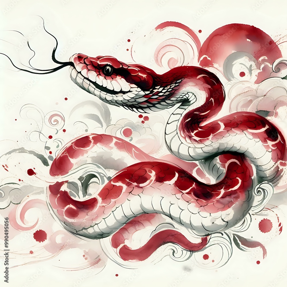 Obraz premium Crimson Serpent Amongst Floral Hues