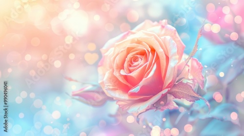 Pastel Rose. Delicate Rose Bloom on Summer Festive Floral Background