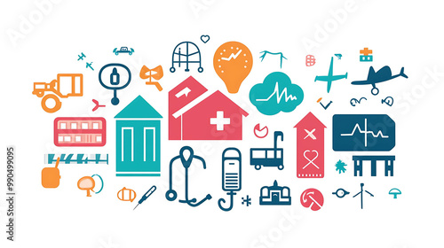 A collection of colorful icons representing various services and industries.
