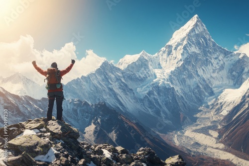 Hiker Celebrating Triumph on Mountaintop