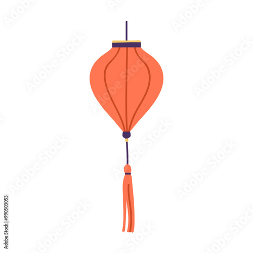Chinese lantern, traditional red paper lamp with tassel. Hanging oriental rel...