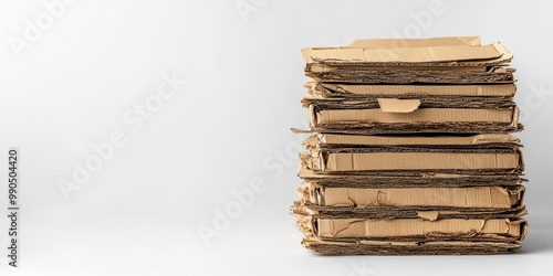 A stack of worn cardboard boxes ready for recycling, showcasing an eco-friendly approach to waste management and sustainability. photo