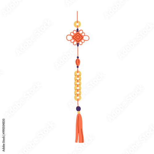 Chinese decoration with tassel, string knots, patterns. Traditional China orn...
