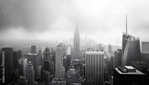 A black-and-white photo of a famous city skyline or iconic landmark, evoking a timeless, classic look