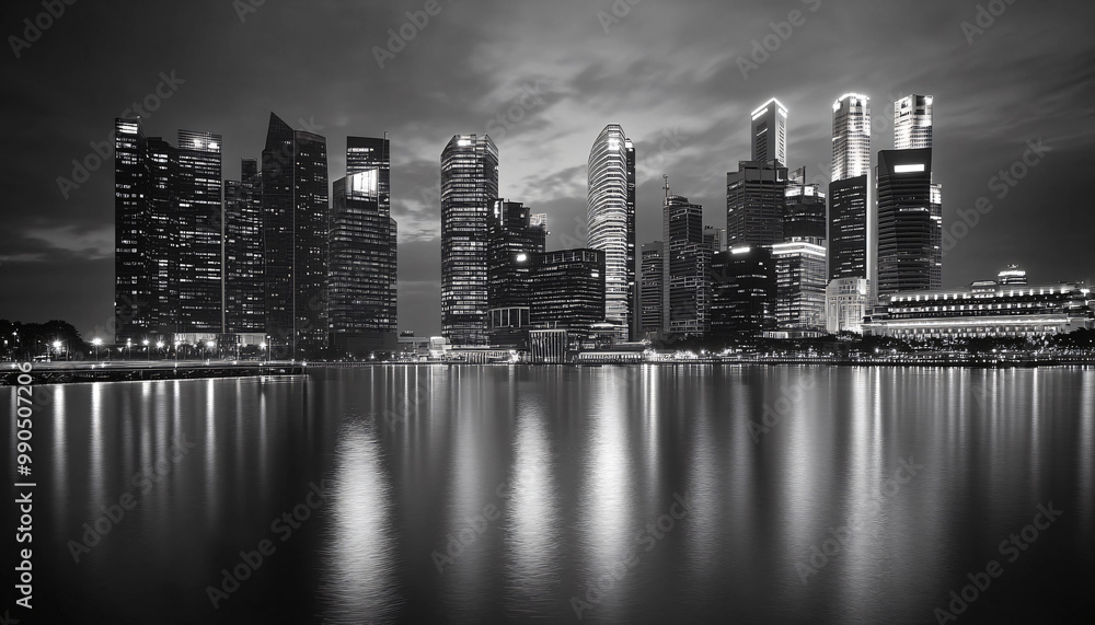 Fototapeta premium A black-and-white photo of a famous city skyline or iconic landmark, evoking a timeless, classic look