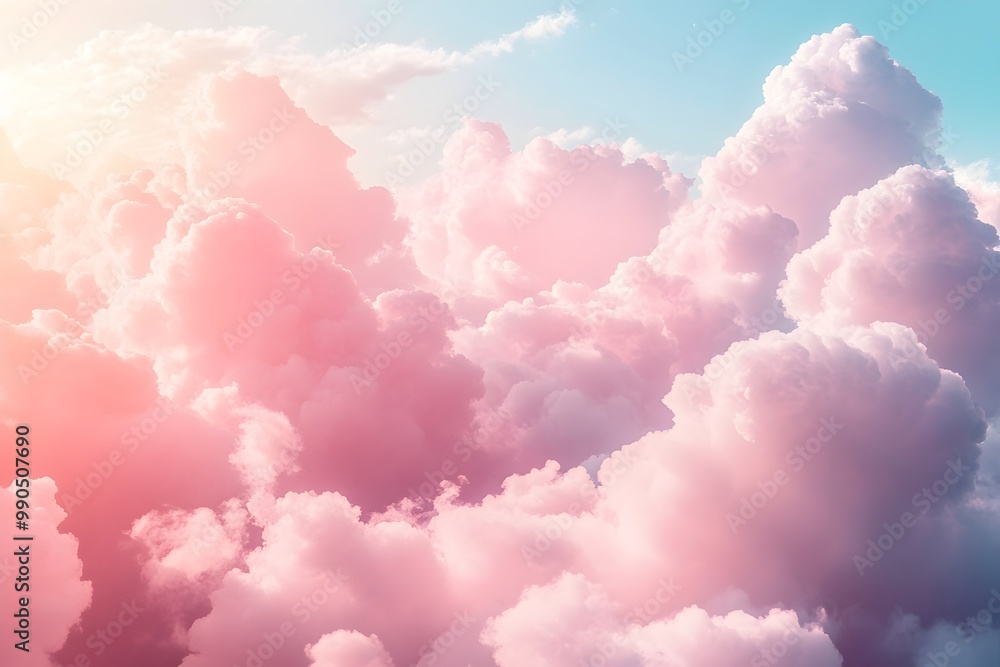 Fototapeta premium Vibrant Pink Clouds Floating in a Clear Blue Sky at Dusk