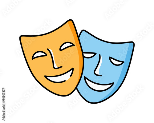 Comedy and Tragedy Masks. Masquerade Mask, Comic and Tragic Vector Icon for Theater or Carnival.