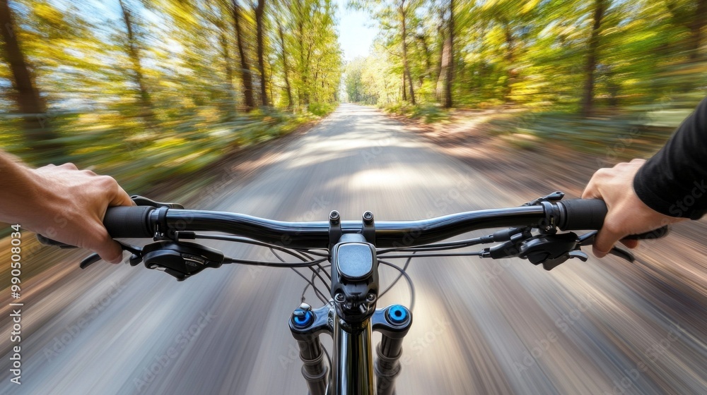 A cyclist navigates a winding forest trail surrounded by vibrant autumn foliage, feeling the rush of wind and the thrill of speed on a crisp day A cyclist navigates a winding forest trail surrounded by vibrant autumn foliage, feeling the rush of wind and the thrill of speed on a crisp day