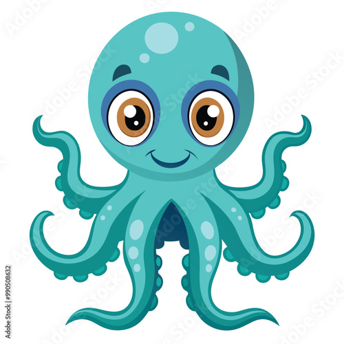 Octopus Cartoon Illustration with Big Eyes , vector illustration on white background.