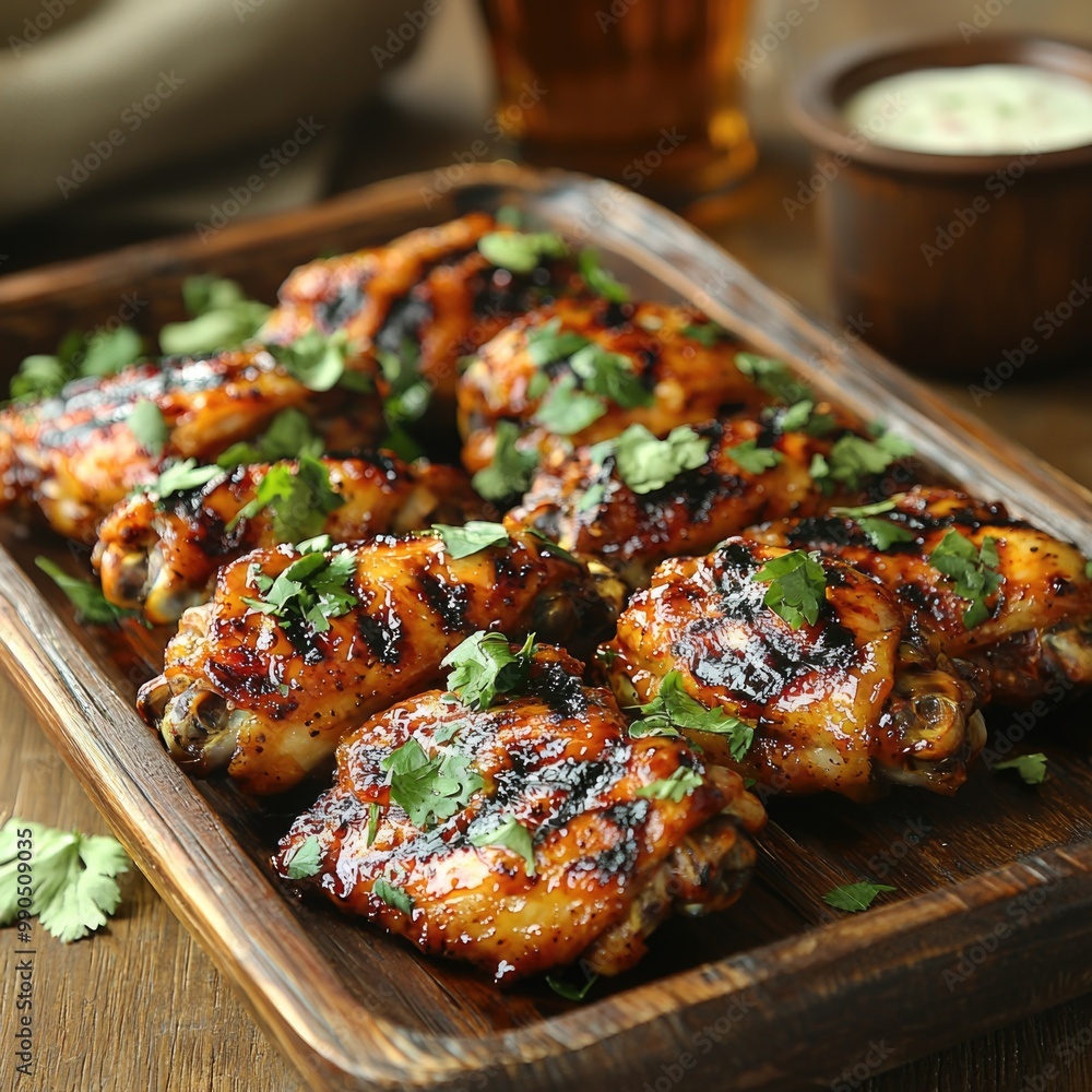 Grilled chicken wings garnished with fresh herbs Grilled chicken wings garnished with fresh herbs