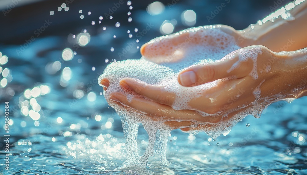 A close-up of hands cupping water with bubbles, evoking a refreshing, clean feeling in a serene aquatic environment. A close-up of hands cupping water with bubbles, evoking a refreshing, clean feeling in a serene aquatic environment.