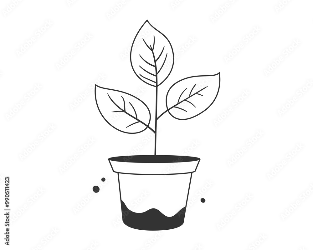 Plant in pot vector icon for home decoration. Houseplant black and white line illustration. Plant in pot vector icon for home decoration. Houseplant black and white line illustration.
