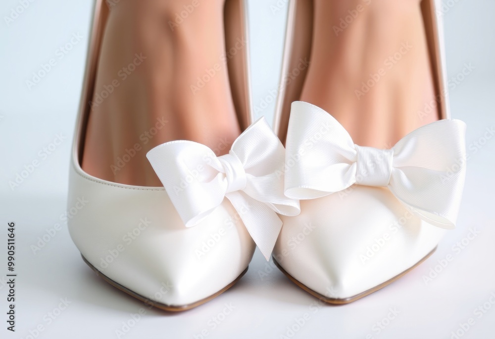Bridal Shoes with Satin Bow A pair of elegant bridal shoes with Bridal Shoes with Satin Bow A pair of elegant bridal shoes with
