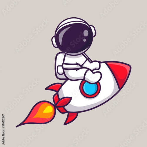 Cute Astronaut Sitting On Rocket Cartoon Vector Icon 
Illustration. Science Technology Icon Concept Isolated 
Premium Vector. Flat Cartoon Style