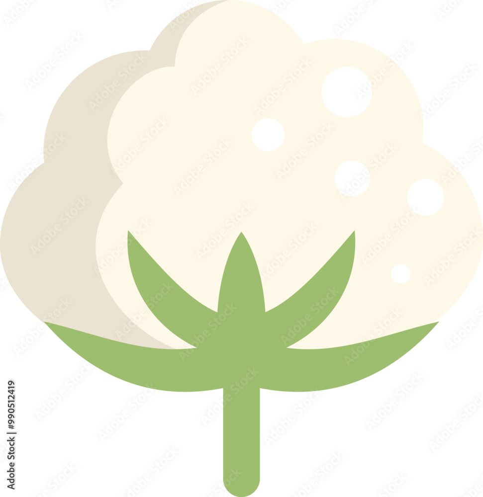 Stylized cotton plant growing, showing the fluffy white cotton boll Stylized cotton plant growing, showing the fluffy white cotton boll