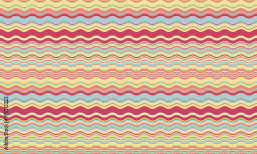 Abstract background with wavy stripes in vibrant colors, creating a rippled, liquid effect. Smooth curves and textured lines add elegance, vitality, and creativity. Ideal for wallpaper or textile.