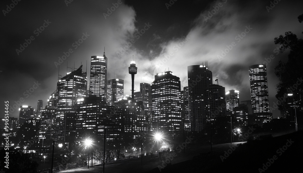 Fototapeta premium A black-and-white photo of a famous city skyline or iconic landmark, evoking a timeless, classic look