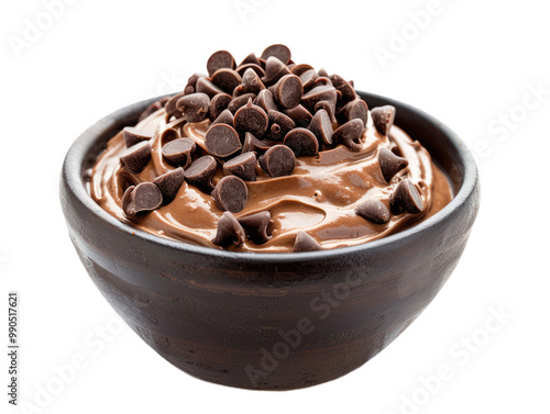 chocolate mousse cream in dark bowl isolated on white or transparent png