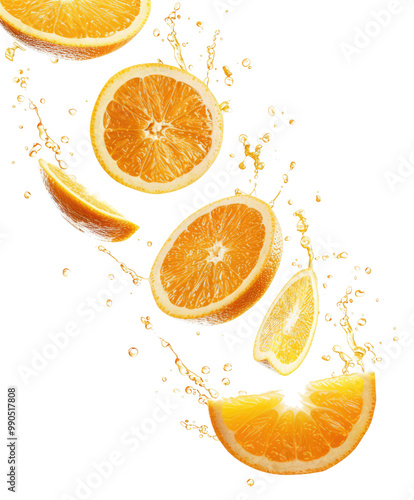 oranges with juice splash isolated on white or transparent png