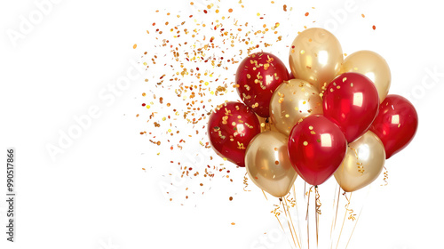 red gold festive balloons isolated on white or transparent png photo