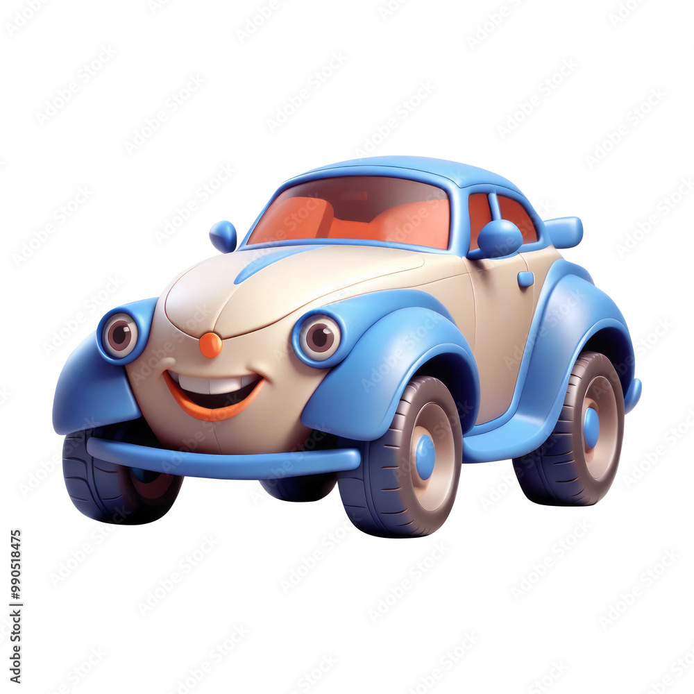 Plastic toy car with smile, cartoon character, isolated from background. Plastic toy car with smile, cartoon character, isolated from background.