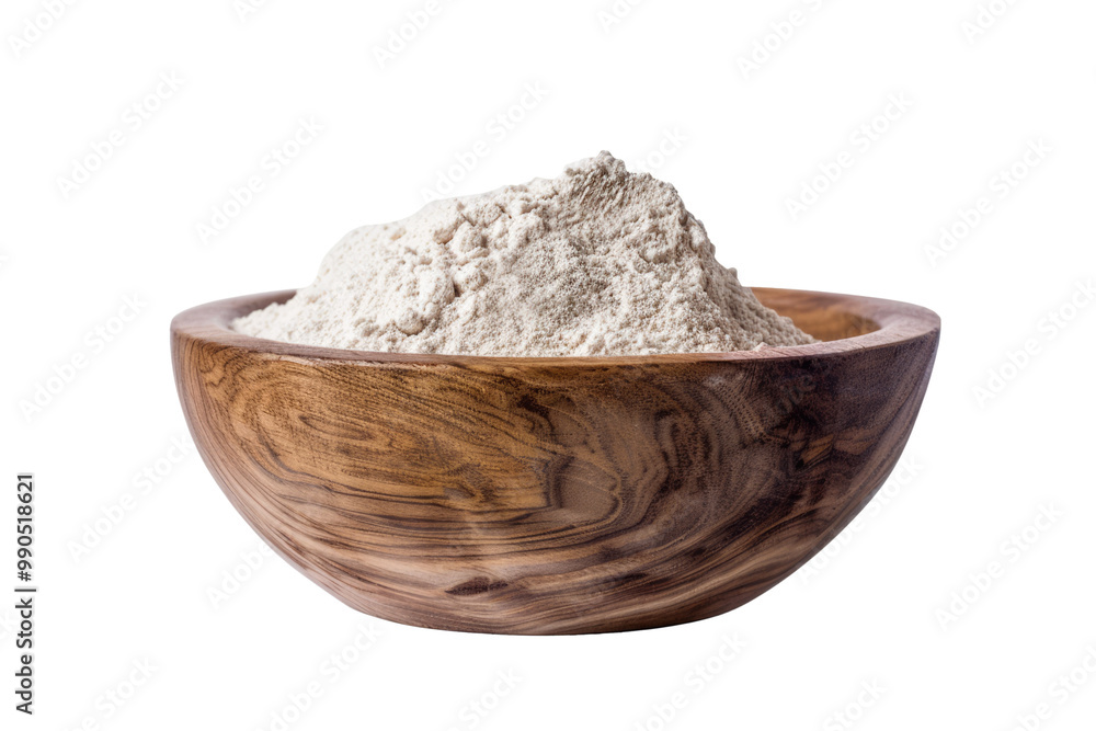 wooden bowl with white pulver powder isolated on white or transparent png wooden bowl with white pulver powder isolated on white or transparent png