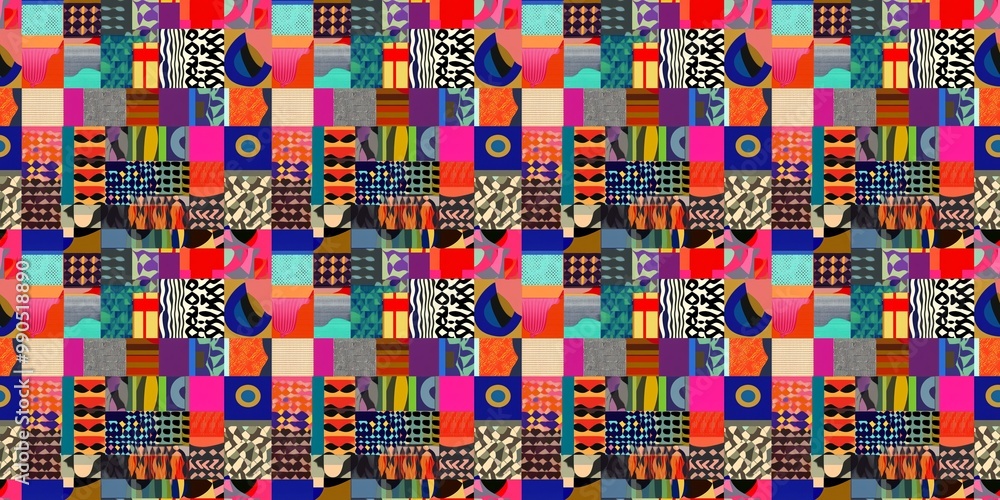Fototapeta premium Collage pattern with a mixed-media, artistic design. seamless background pattern