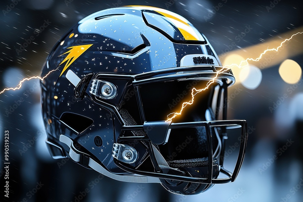 A minimalistic image of a football helmet with lightning bolts striking it symbolizing the sudden impact of a concussion. A minimalistic image of a football helmet with lightning bolts striking it symbolizing the sudden impact of a concussion.