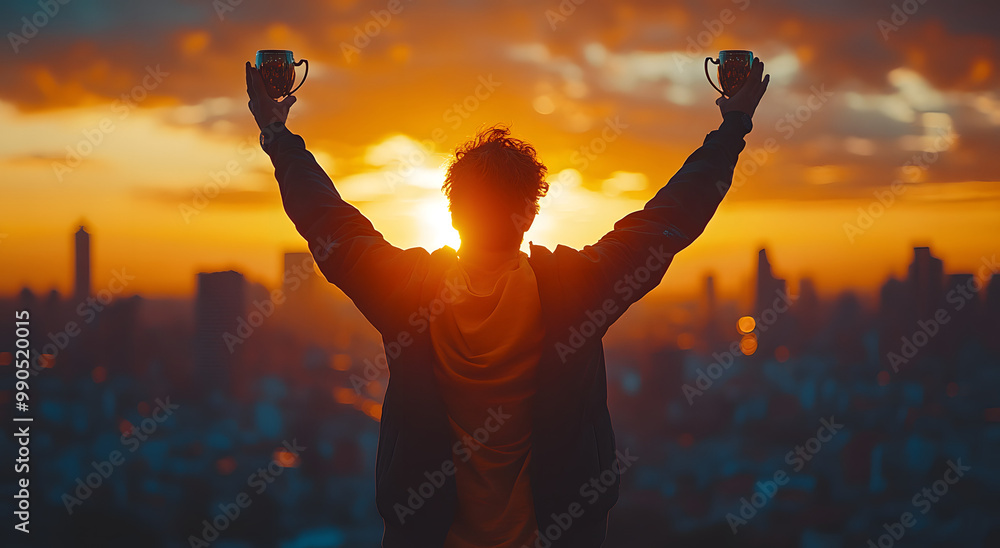 Silhouette of a Business Person Celebrating Success with Arms Raised
Silhouette of a Business Person Celebrating Success with Arms Raised