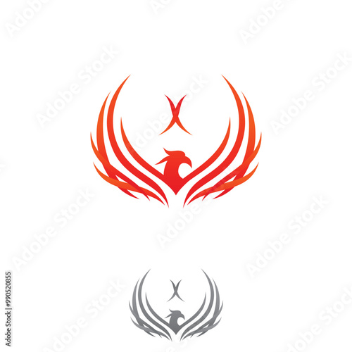 Mythological animal Phoenix fire bird vector logo design