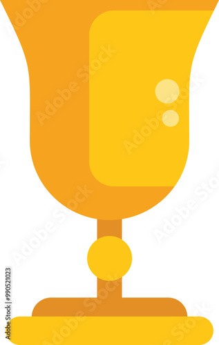 Golden grail standing on round pedestal with wide base, treasure from ancient times, vector illustration in flat style