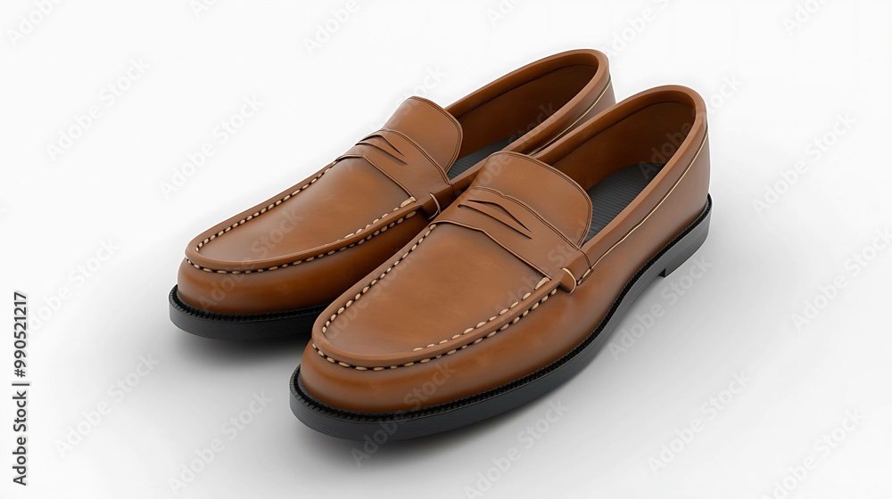 Pair of brown leather penny loafers. Pair of brown leather penny loafers.