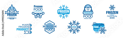 Frozen Food Premium Product Blue Logo Design Vector Set
