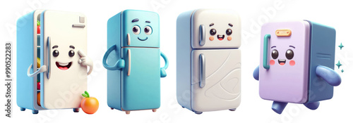 A set of funny cartoon refrigerators for design and decoration.