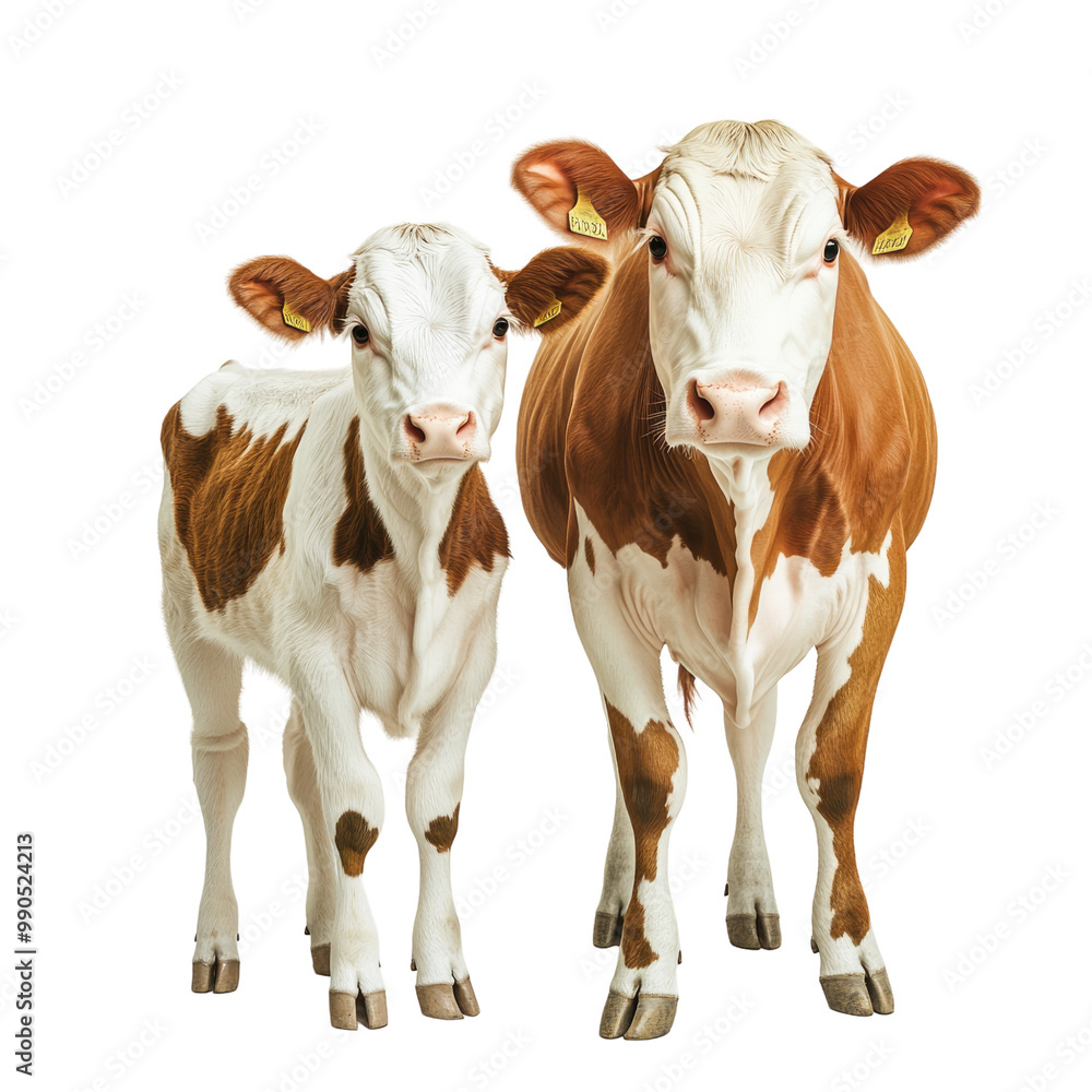 A realistic photo of two cows standing side by side, A realistic photo of two cows standing side by side,