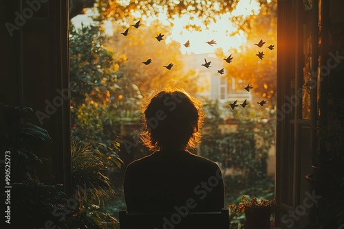 A person looking out of a window from inside their home symbolizing the restrictions on movement.