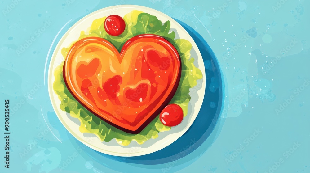 A heart-shaped dish garnished with salad and cherry tomatoes, symbolizing love and affection. A heart-shaped dish garnished with salad and cherry tomatoes, symbolizing love and affection.