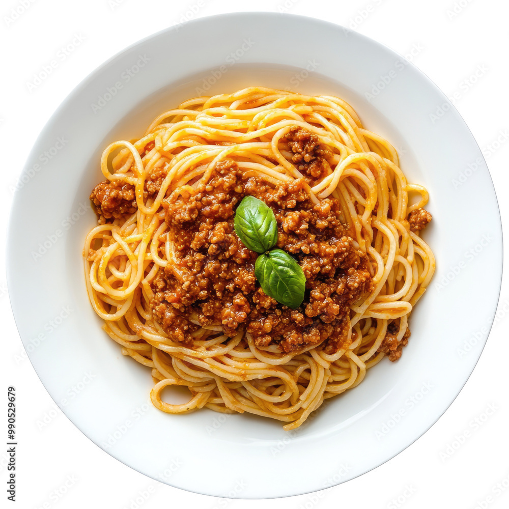 Photo of Spaghetti Bolognese on a white plate with an isolated background, Photo of Spaghetti Bolognese on a white plate with an isolated background,