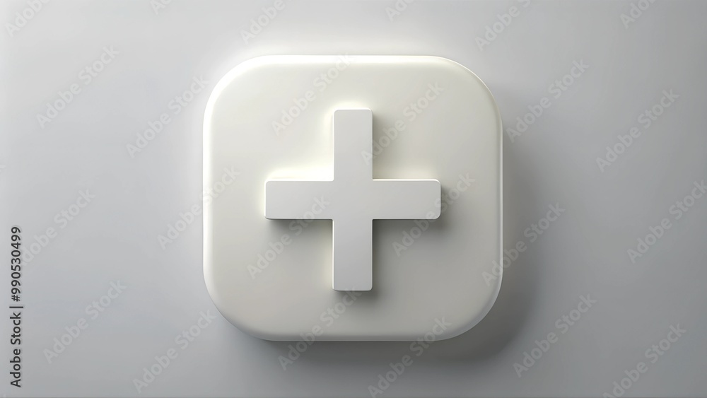 Obraz premium White plus icon on a soft background representing addition and positive action, copy space