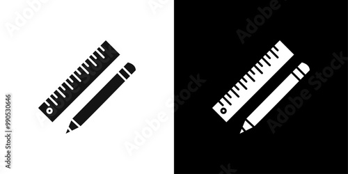 Ruler, pencil and pen icon Flat line illustration