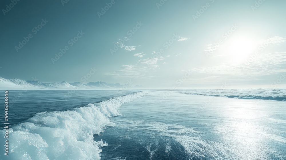 Obraz premium Serene Ocean Landscape with Ice and Gentle Waves