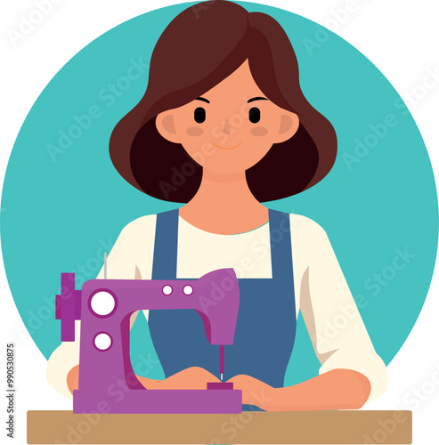 woman, seamstress illustration, flat style