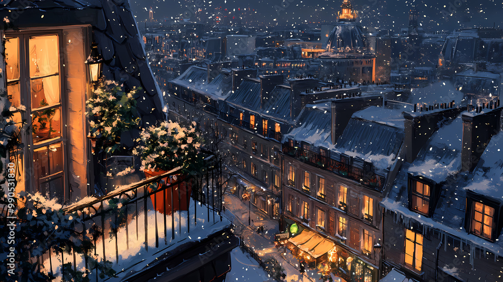 Obraz premium Stunning Rooftops of Europe – Anime Manga Illustration