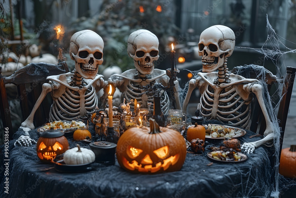 Obraz premium Glowing Jack-o'-Lanterns and Halloween Night Ambience