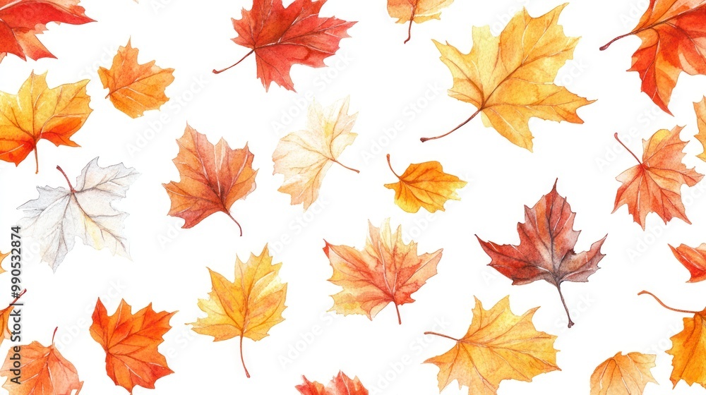 Watercolor painting of autumn leaves with various shades of yellow and orange. Watercolor painting of autumn leaves with various shades of yellow and orange.