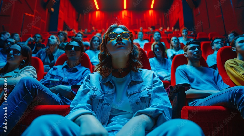 Diverse group of movie lovers enjoying a film together in a theater, showcasing the communal joy of cinema and shared storytelling Diverse group of movie lovers enjoying a film together in a theater, showcasing the communal joy of cinema and shared storytelling