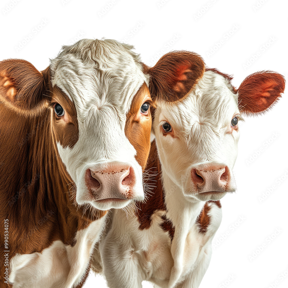A realistic photo of two cows standing side by side, A realistic photo of two cows standing side by side,
