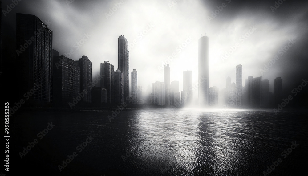 Obraz premium A black-and-white photo of a famous city skyline or iconic landmark, evoking a timeless, classic look